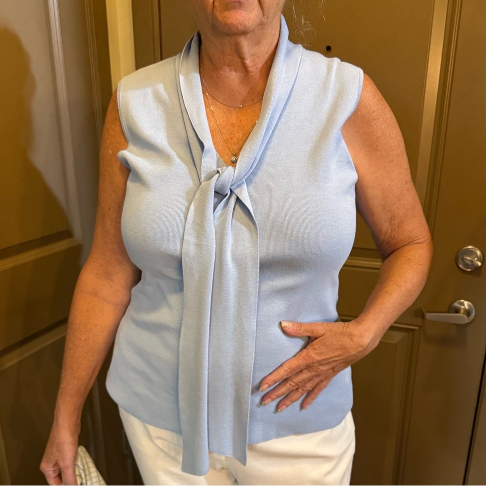 Donna Karan Blue Sleeveless Tie Front Blouse